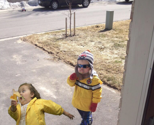 Carter toddler eating a banana